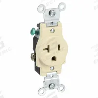 LEVITON Receptacle: Single, 5-20, Ivory, 125V AC, 20 A, 2 Pole / 3 Wire (MPN 5801-I)