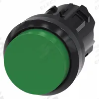 SIEMENS Extended Push Button: Green, 22 mm Mounting Size, Non-Metallic, Momentary (MPN 3SU1000-0BB40-0AA0). Key specifications — Brand: SIEMENS; Action: Momentary; Series: 3SU; Push Button Material Type: Non-Metallic.