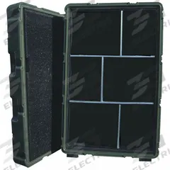 PELICAN Protective Case: 24 1/4 in x 39 7/8 in x 18 in Inside, Dividers, Green, Mobile, 76 lb Wt (MPN 472-BKSH-100). Key specifications — Material: Plastic; Closure Type: Press and Pull Latches; Foam Design: Dividers; Brand: PELICAN; Carry-On Size: No.