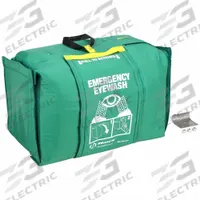 HAWS Eyewash Station: Gravity-Fed, 120 V AC, 9 gal Cap, Eyes, Water Preservative, Plastic, Bottle (MPN 7501T). Key specifications — Standards: ANSI Z358.1; Electrical Connection Type: Plug-in; Refill Type: Bottle; Activation: Pull Down; Included Media: Media Sold Separately; Voltage: 120 V AC; Brand: HAWS; Contents: Sold Separately.