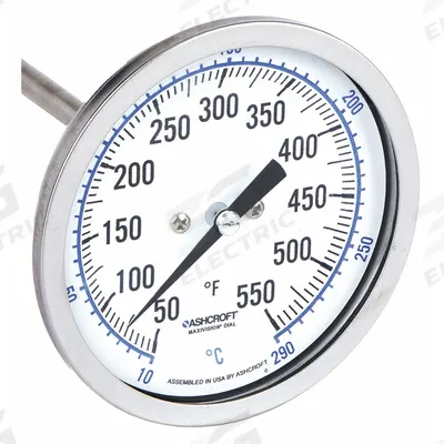 Dwyer Clip On Dial Thermometer: -40°F to 160°F, +/- 2% Accuracy, 5 in Stem Lg - General Purpose Vat & Pan Clip-On Dial Thermometers