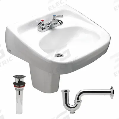 ZURN Bathroom Sink: Pedastal Sinks, White, Vitreous China, Dual Manual Handle - One-Station Wall-Mounted Bathroom Sinks with Faucets
