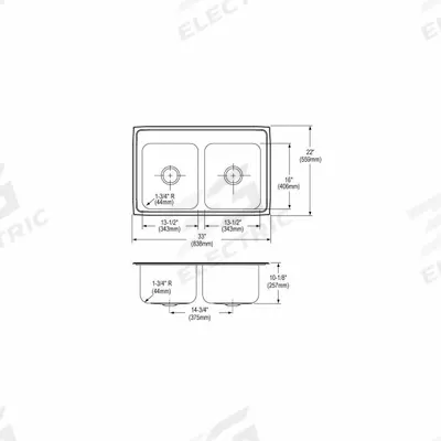 JUST MANUFACTURING Drop-In Sink: 33 in Overall Lg, 21 1/4 in Overall Wd, 10 1/8 in Bowl Dp - Two-Bowl Counter-Mounted Kitchen & Bar Sinks without Faucets