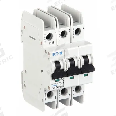 EATON Miniature Circuit Breaker: 20 A Amps, 48/96V DC, 14kA at 277/480V AC, Screw Clamp - D-Curve, 3-Pole UL489 DIN Rail-Mount Miniature Circuit Breakers