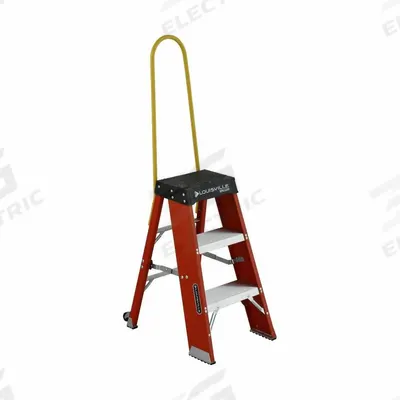 LOUISVILLE LADDER Step Stool: 3.3 ft Overall Ht, 300 lb Load Cap, 3 Steps, Fiberglass - Folding Rolling Step Stools