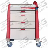 CAPSA HEALTHCARE Emergency Cart: Polymer, (1) Swivel with Brake/(3) Swivel, Red, 5 Drawers (MPN AM-EM-INT-RED). Key specifications — Material: Polymer; Brand: CAPSA HEALTHCARE; Caster/Wheel Configuration: (1) Swivel with Brake; Cabinet Color: Red.