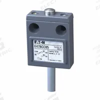 EATON Limit Switch: Plunger Actuator, Momentary, Metallic, Plunger, 42.3 ozf Op Force - Max, 0.07 in (MPN E47BCC05). Key specifications — Manufacturer Part Number: E47BCC05; Brand: EATON; Electrical Connection: Pre-Wired Cable; Action: Momentary; Series: E47; Body Material Type: Metallic; Actuator Type: Plunger.