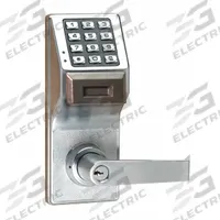 LOCDOWN Electronic Keyless Lock: Proximity and Keypad, ADA Compliant, Chrome (MPN PDL3000 US26D). Key specifications — Product Type: Electronic Keyless Lock; Manufacturer Part Number: PDL3000 US26D; Access Method: Proximity and Keypad; Key Override Options: Schlage C Keyway; Lever Style: Clutch.