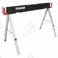STEELMAN Folding Sawhorse: Fixed Ht, Steel, 47 in Overall Wd, 1,100 lb Overall Load Capacity (MPN 67103-G). Key specifications — Height Adjustability: Fixed Height; Brand: STEELMAN; Portability: Fold-Up Body; Top Material: Steel; Included Components: Handle; Clamping System: None; Includes: Material Arm; Assembly: Partially Assembled.
