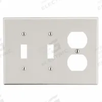 HUBBELL Wall Plate: 3 Gang, Almond, Std Size (MPN P28LA). Key specifications — Brand: HUBBELL; Material: Polycarbonate.