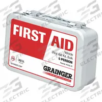 FIRST AID ONLY First Aid Kit and Housing: Vehicle, 5 People Served, 61 Components, Metal (MPN 59266). Key specifications — Adhesive Bandages Included: (16) Bandages; Application: Vehicle; Brand: FIRST AID ONLY; Housing Color: White; Housing Material: Metal; Includes Oral or Inhalant Medication: Medication Included; Mountable: Wall Mount; Oral and Inhalant Medicinals Included: (6) Non-Aspirin Pain Relievers.