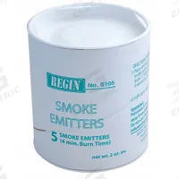 REGIN Smoke Cartridge: 2,500 cu ft Generated Volume, 4 min Max Emission Time, Non-Toxic (MPN S105). Key specifications — Brand: REGIN; Ignition Type: Match/Lighter; Smoke Color: White; Toxicity: Non-Toxic.