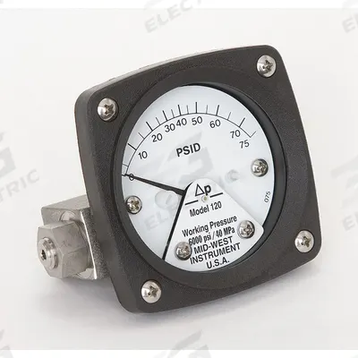 MIDWEST INSTRUMENT Differential Pressure Gauge: Back, 1/4 in NPT Female, ±3-2-3% Gauge Accuracy - Medium & High Operating Pressure Differential Gauges