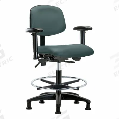 APPROVED VENDOR Ergonomic Chair: Vinyl, Arms Included, Ht Range 21 in to 28 1/4 in, 18 1/2 in Seat Wd - Vinyl Lab Chairs