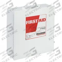 APPROVED VENDOR First Aid Kit and Housing: Gen Purpose, 150 People Served, 563 Components, Metal (MPN 59077). Key specifications — Adhesive Bandages Included: (40) Fingertip Bandages; Application: General Purpose; Brand: APPROVED VENDOR; Housing Color: White; Housing Material: Metal; Includes Oral or Inhalant Medication: Medication Included; Mountable: Portable; Oral and Inhalant Medicinals Included: (300) Antacids.