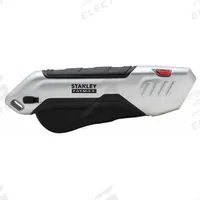 STANLEY Safety Knife: 6 in Overall Lg, Rubberized, 1/2 in Overall Wd, Metal/Rubber, Black/Silver (MPN FMHT10370). Key specifications — attr307884: Quick-Change; attr307885: Steel Rounded Tip; attr307882: Silver; attr307878: Rubberized; attr307881: Rubber; attr324892: STANLEY.