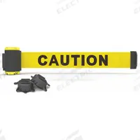 BANNER STAKES Magnetic Retractable Belt Barrier: Magnet, 7 ft Belt Lg, Caution Messaging, Yellow (MPN MH7001). Key specifications — attr981520: Black; attr981527: Black; attr193646: BANNER STAKES; attr981511: Yellow.