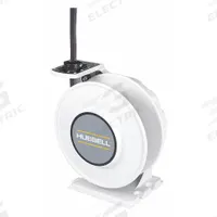 HUBBELL WIRING DEVICE-KELLEMS Extension Cord Reel: Ratchet Lock, 25 ft Cord Lg, 10 AWG, SJO, White (MPN HBLI25103). Key specifications — Retractable Cord Ending NEMA Configuration: Bare Wire; Brand: HUBBELL WIRING DEVICE-KELLEMS.