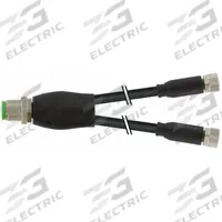 MURRELEKTRONIK Cordset: M12 Male Straight X (2) M8 Female Straight, PVC, Black, 10 m Cable Lg (MPN 7000-40821-6101000). Key specifications — Cable Jacket Color: Black; IP Rating: IP66K; Wire Size: 0.25 sq mm; Brand: MURRELEKTRONIK.