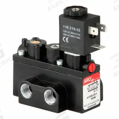 ARO Solenoid Air Control Valve: Alpha, Four-Way / Two-Position, 120V AC, 1/4 in Female NPT, 150 psi (MPN A212SS-120-A). Key specifications — attr1092969: Non-Locking; attr1086920: A212SS-120-A; attr1092977: Spring Return.