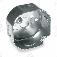 RACO Electrical Box: Steel, Steel Material & Nominal Size, Octagon, 1 Gangs, 1 1/2 in Box Dp (MPN 110). Key specifications — Brand: RACO; Bracket Style: Without Bracket; Clamp Style: Without Clamps.
