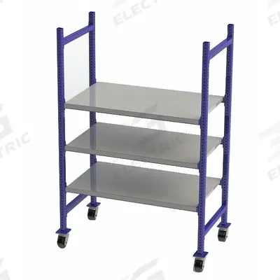 UNEX FLOW CELL Bulk Storage Rack: 52 in x 28 in x 72 in, Flat, 3 Shelves - Flat Solid-Deck Bolted Mobile Flow Racks
