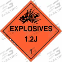 BRADY DOT Container Placard: Explosives 1.2 J 1, 10 3/4 in x 10 3/4 in, 10 3/4 in Label Ht, Placard (MPN 63386). Key specifications — Brand: BRADY; Message: Explosives 1.2 J 1.