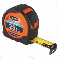 KESON Tape Measure: Nonmagnetic Single Hook Tip, 25 ft, Plastic with Rubberized Grip, Black (MPN PG1825WIDEV). Key specifications — attr935324: KESON; attr942259: Black; attr935326: Finger Brake; attr935328: 1/16 in; attr935329: Feet; attr935337: SAE; attr936607: Manual Lock; attr972446: Inch.