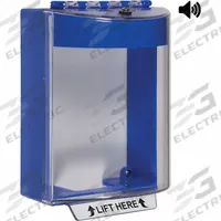 SAFETY TECHNOLOGY INTERNATIONAL Universal Stopper Cover: Polycarbonate, 4 in Overall Dp, STI-13220NB. Key specifications — Manufacturer Part Number: STI-13220NB; Brand: SAFETY TECHNOLOGY INTERNATIONAL; Color: Blue; For Location: Indoor; For Use With: Dual Action Pull Stations; IP Rating: IP56; Includes: Mounting Hardware; Legend: LIFT HERE.