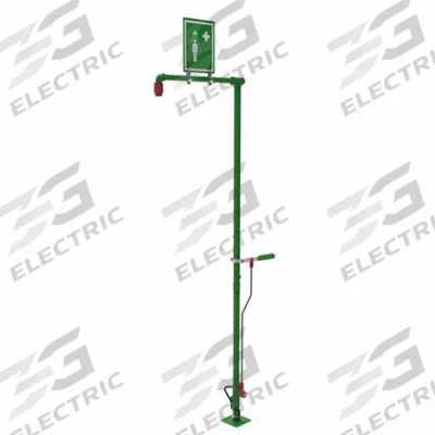 HUGHES SAFETY Plumbed Shower: Floor Mnt, Plastic Sprayhead, Galvanized Steel Pipe, Silver - Floor-Mount Showers