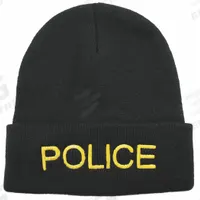 HEROS PRIDE Police Hat: Universal, Black with Gold Lettering, Acrylic Knit (MPN 6888). Key specifications — Color: Black with Gold Lettering; Size: Universal; Material: Acrylic Knit.