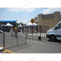 PERIMETER PATROL Security Barrier: 6 ft Ht, 7 1/2 ft Lg, Black, 28-Panel Kit, Steel, Powder Coated (MPN RF 12805). Key specifications — Brand: PERIMETER PATROL; Portability: Manual Carry; Material: Steel; Includes: Forklift-Compatible Storage Pallet; Finish: Powder Coated; Connecting Option: Interlocking.