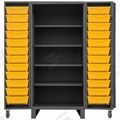 DURHAM MFG Bin Cabinet: 36 in x 36 in 78 in, 4 Shelves, 24 Bins, Yellow, Deep Box - Standard Bin Cabinets with Shelves