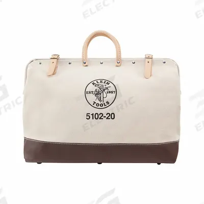 KLEIN TOOLS Tool Bag: 20 in W x 6 in D x 15 in H, Brown, Canvas, 1 Pockets, 1 Inside Pockets - Canvas Wide-Mouth Tool Bags