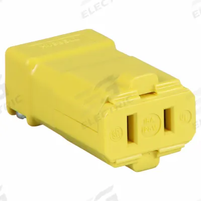 HUBBELL Straight Blade Connector: 1-15R, 125V AC, 15 A, 2 Pole, 2 Wire, Yellow (MPN HBL5869VY) - Hinged Connectors