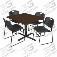 CAIN Cafe/Breakroom Table: Laminate, Walnut, 29 in Overall Ht - Max, 48 in Overall Wd, Square, Black (MPN TB4848NW44BK). Key specifications — attr1039436: CAIN; attr1039447: Black; attr1039448: Metal; attr1039806: Black; attr1039828: Walnut; attr1039829: Square; attr1039830: Laminate; attr1039831: Laminate.