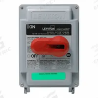 LEVITON Disconnect Switch: Non-Fusible, 40 A, Single or Three Phase, 600V AC, Non-Metallic (MPN MS4X-403). Key specifications — Environment: Indoor/Outdoor; Phase: Single or Three; Housing Material: Thermoplastic; Standards: UL508; Brand: LEVITON; For Environment: Indoor & Outdoor Rated.