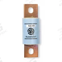Semiconductor Fuse: KAC Series, Fast-Acting, 400 A, 600 V AC, Non-Indicating (MPN KAC-400). Key specifications — Series: KAC; Brand: BUSSMANN; Voltage Type: AC Only.
