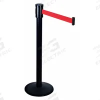 RETRACTA-BELT Barrier Post with Belt: Red, No Pattern, No Legend, 15 ft Belt Lg, Black, 15 ft x 2 in (MPN 321BA-RD). Key specifications — Base Material: Cast Iron; Belt Color: Red; Brand: RETRACTA-BELT; Post Material: Aluminum; Post Color: Black; Message: No Legend.