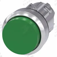 SIEMENS Extended Push Button: Green, 22 mm Mounting Size, Metallic, Momentary (MPN 3SU1050-0BB40-0AA0). Key specifications — Brand: SIEMENS; Action: Momentary; Series: 3SU; Push Button Material Type: Metallic.