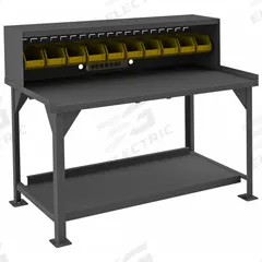 DURHAM MFG Workbench with Riser: Fixed Ht, Steel, 72 in x 30 in, 4,000 lb Overall Load Capacity (MPN DWB-3072-BE-RSR-95). Key specifications — Brand: DURHAM MFG.