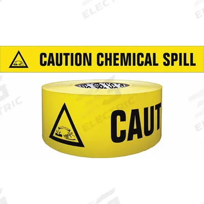 APPROVED VENDOR Barricade Tape: 500 ft Lg, 3 in Wd, Caution Chemical Spill Legend - Specific Caution Messaging Barrier Tape