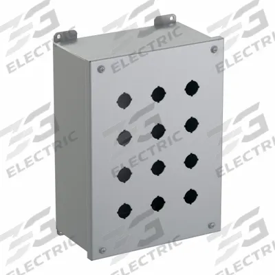 HAMMOND Push Button Enclosure: 22mm, 12 Holes, Carbon Steel - Enclosures for 22mm Operators