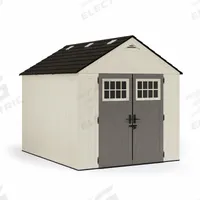 Storage Shed: 101 in W x 122 in D x 103 in H, 547 cu ft, Beige, 93 in L x 117 in D x 100 1/2 in H (MPN BMS8100). Key specifications — Brand: SUNCAST; Product Type: Outdoor Storage Shed; Resistance Properties: Water Resistant; Assembled: Unassembled; Fire Rating: Not Rated; Lockable: Yes; Color: Beige.