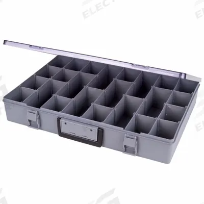 FLAMBEAU Compartment Box: 13 in x 18 1/2 in x 3 in, Gray - Small Parts Compartmented Boxes with Adjustable Dividers