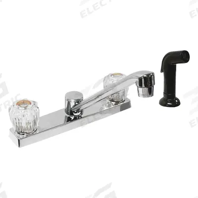 DOMINION FAUCETS Low Arc Kitchen Faucet: Silver, Plastic, Widespread, Deck, 3 Mounting Holes - Centerset Kitchen Faucets