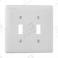HUBBELL Wall Plate: Toggle, 2 Gang, White, Jumbo Size (MPN NPJJ2W). Key specifications — Brand: HUBBELL; Material: Nylon.