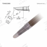 HAKKO Soldering Tip: T39 Series, Bevel, 6.5 mm W, 15 mm Lg (MPN T39-BC3065). Key specifications — Brand: HAKKO; Compatible Handpiece Manufacturer Model Number: FX-9701; Manufacturer Part Number: T39-BC3065.
