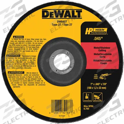 DEWALT Depressed Center Cut-Off Wheel: Type 27, 7" x 0.045" x 7/8", Aluminum Oxide - General Purpose Cut-Off Wheels for Carbon & Stainless Steel