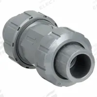 GEORG FISCHER Check Valve: Inline Valve Body, PVC, 1/2 in Pipe Size, Socket x Socket, 32°F to 140°F (MPN 161562102). Key specifications — Ball Material: PVC; Brand: GEORG FISCHER.